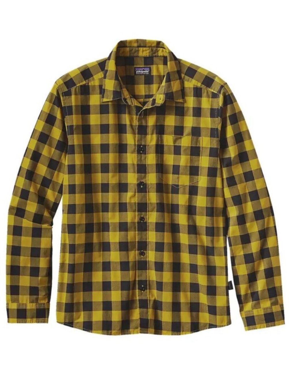 Patagonia Long Sleeve Fezzman Cotton Shirt Mens Medium Checkered Yellow Black